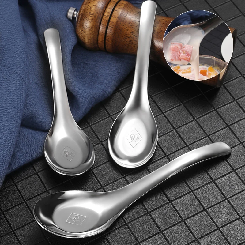 

Chinese Spoons Stainless Steel Rice Soup Spoon Long Handle Flatware Cutlery Cooking Utensil Table Spoon For Kitchen Restaurant