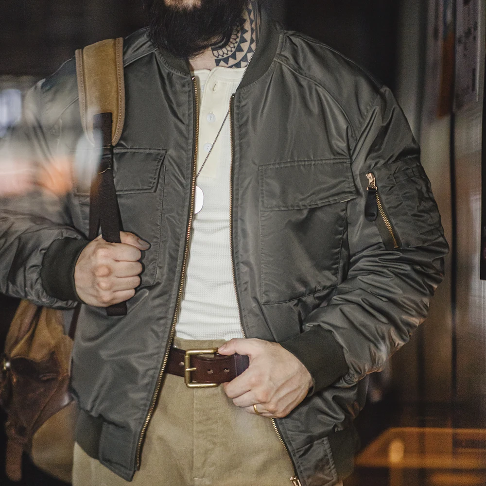 Maden Men's Winter Vintage MA1 Pilot Jacket Cotton Coat Military Style Thickened Baseball Coat