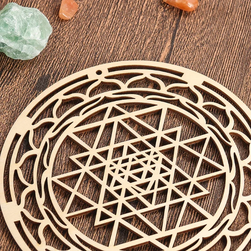 1PC 15cm Laser Openwork Energy Flower of Life Lotus Round Wood Pendant Charm Wall Dangle Ornament Yoga Chakra Meditation Hanging