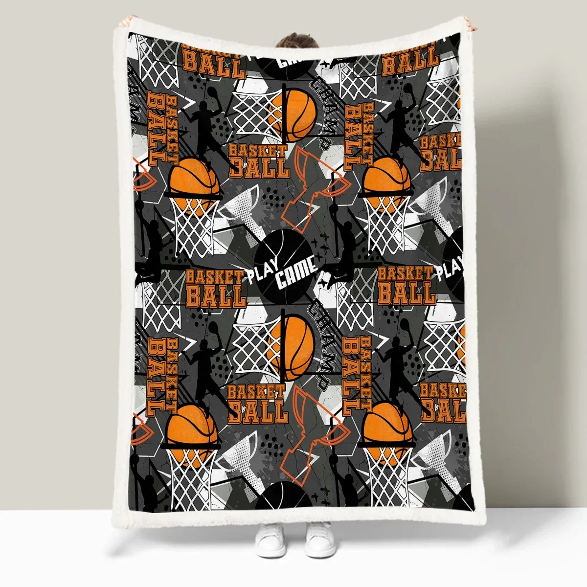 Sports Blanket Printed with basketballs and trophies Fleece Blanket Warm Cozy Throws for Couch and Sofa for Kids Teens Adults 3