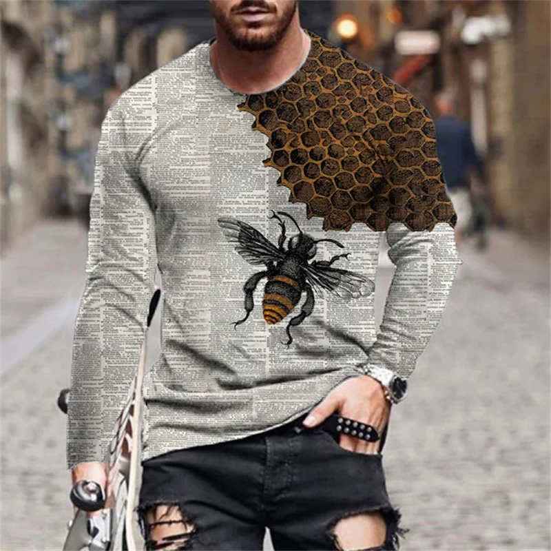 Casual Long Sleeve Bee Print T Shirt