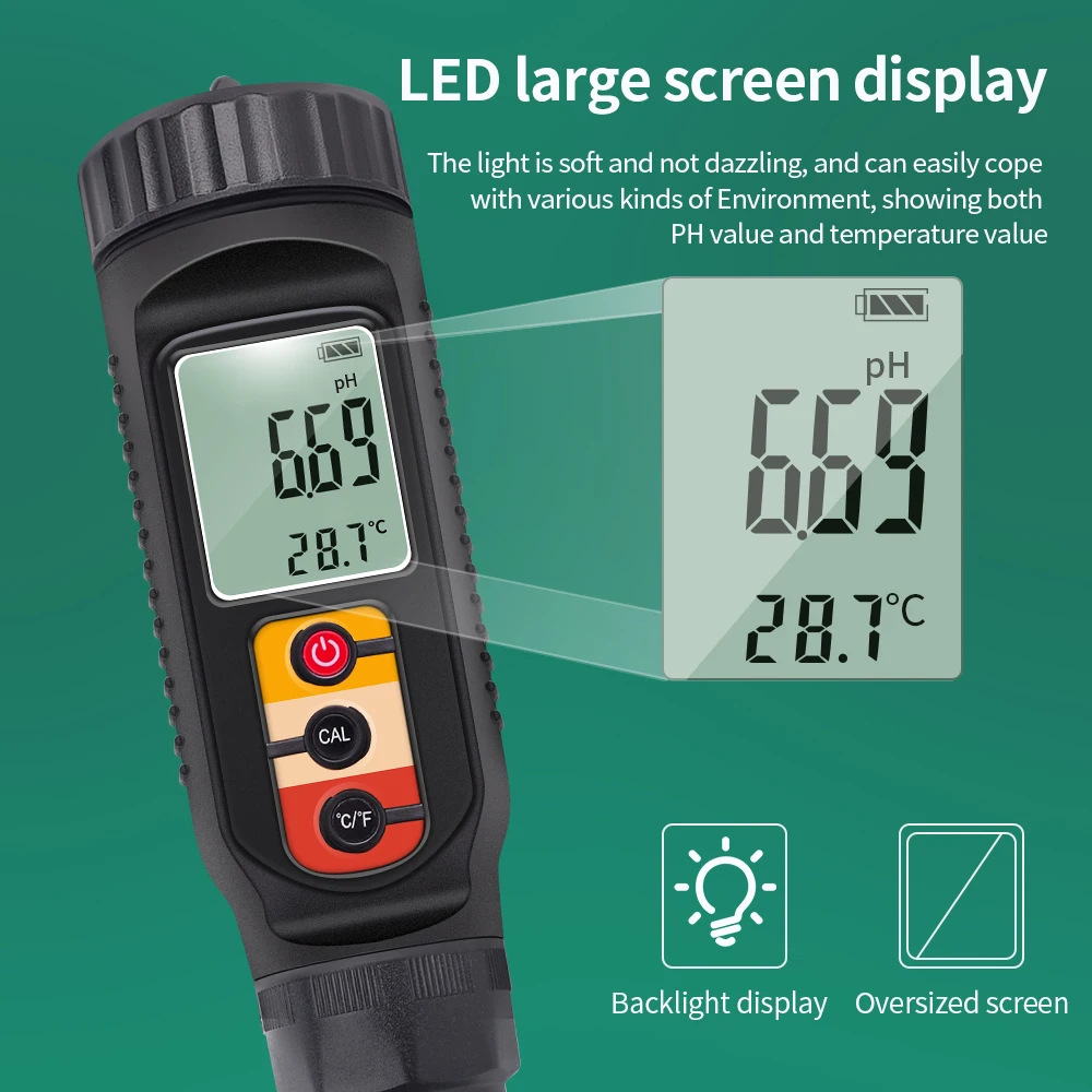 Digital Food PH Meter Water Temp Acidity Tester for Dough Fruit Cheese Meat Bread Soil PH Meter 0.00~14.00 High Accuracy 6
