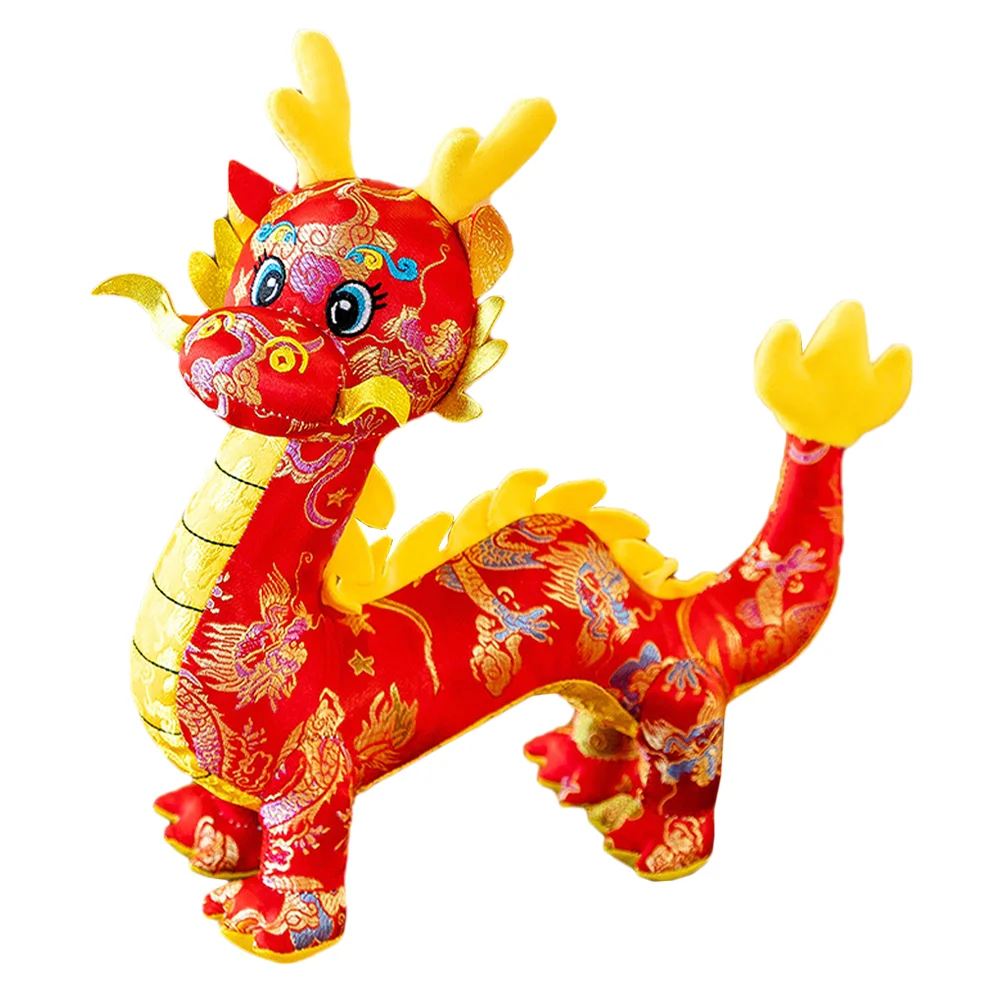 dragon plush with 3d horns tail soft dragon plush toy adorable new year s gift for kids sofa car decoration elastic stuffed Chinese New Year Dragon Decor Plush Cartoon Dragon Toy Stuffed Dragon Decoration New Year Gift Office Home Decorations