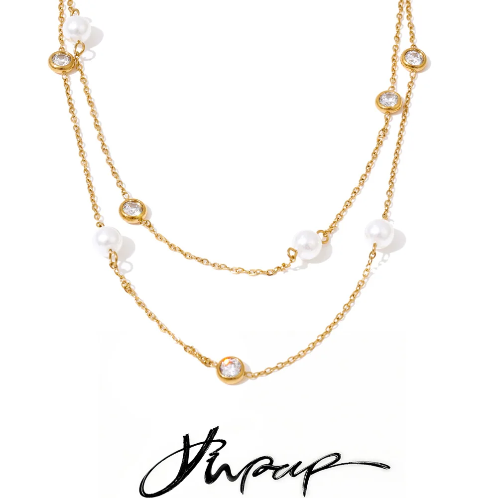 Yhpup Layered Chain Stacking Necklace Women Stainless Steel