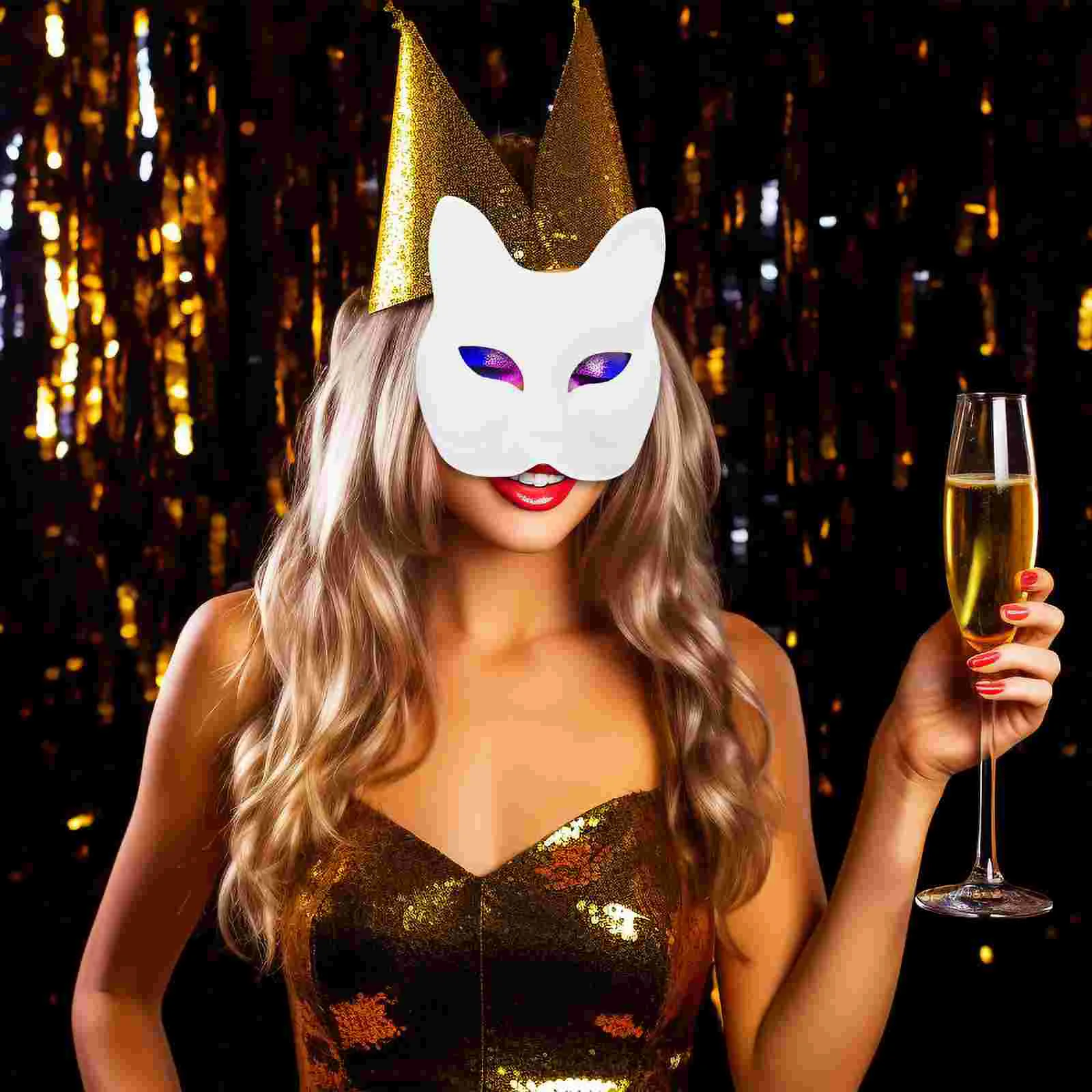 Kitsunes Fox Masks 3Pcs Blank Paper Cat Half Face Cover Diy White Animal Masks Fox Cosplay Costume Japanese Anime