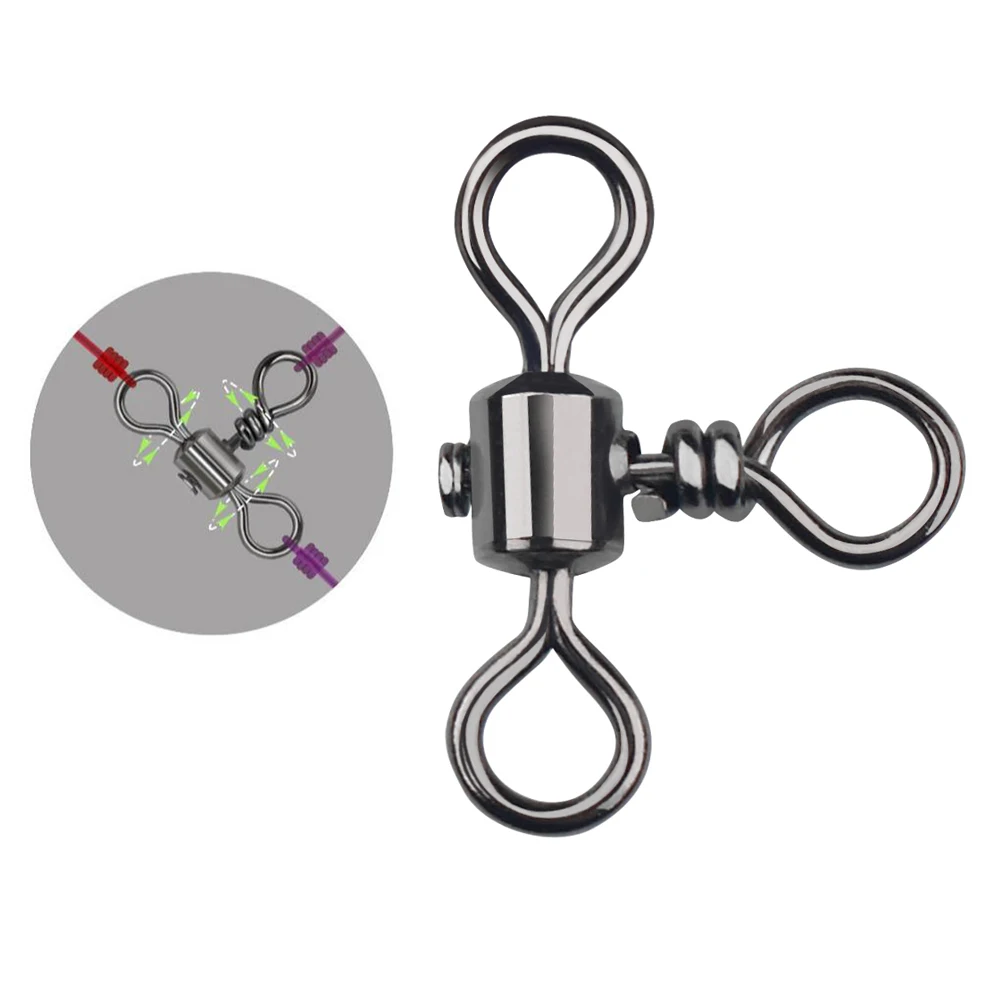 DNDYUJU 10-50pcs 3Way Barrel Cross Line Fishing Swivel With Solid Ring Brass Fishing Hook Line Connector Fishing Accessories