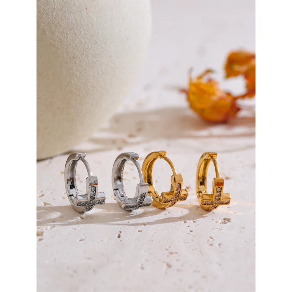 Yhpup Cubic Zirconia Cross Hoop Earrings