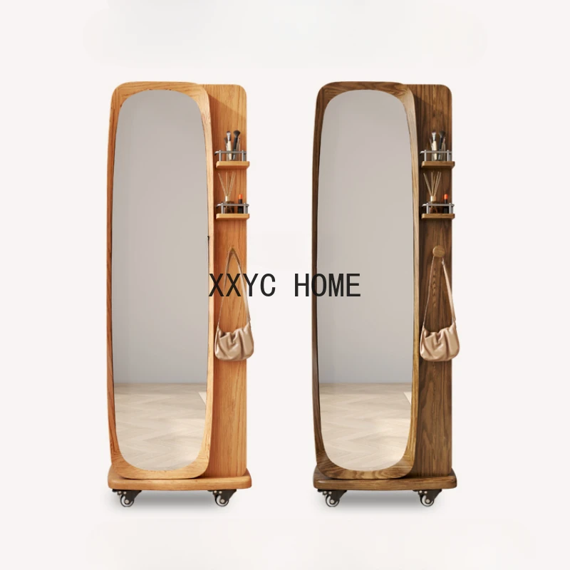

Full Body Home Floor Mirror Design Feeling Dressing Stereoscope Multi-Functional Clothes Hanger Integrated Wood Mirror