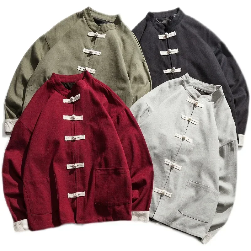 Hanfu Tops Pants Traditional Ethnic Kung Fu Jackets Trousers Cotton Linen T-shirt Oriental Fashion Clothing Men Chinese Style
