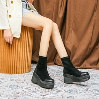 Women's Boots 2022 Autumn Winter Botines Chelsea Short Platform Shoes Chunky Elegant Ankle Black  and Low Price - Image 4