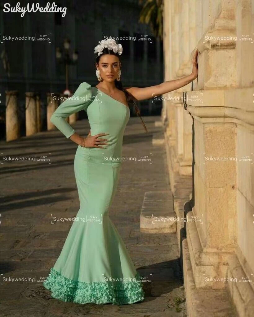Vestidos sirena de satén con tirantes spaghetti Flamenco Tallas Grandes