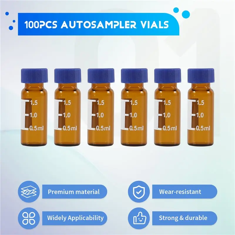 LC-2ML 자동 샘플러 바이알 100개 팩 - HPLC 바이알 9-425 바이알(파란색 스크류 캡 포함)