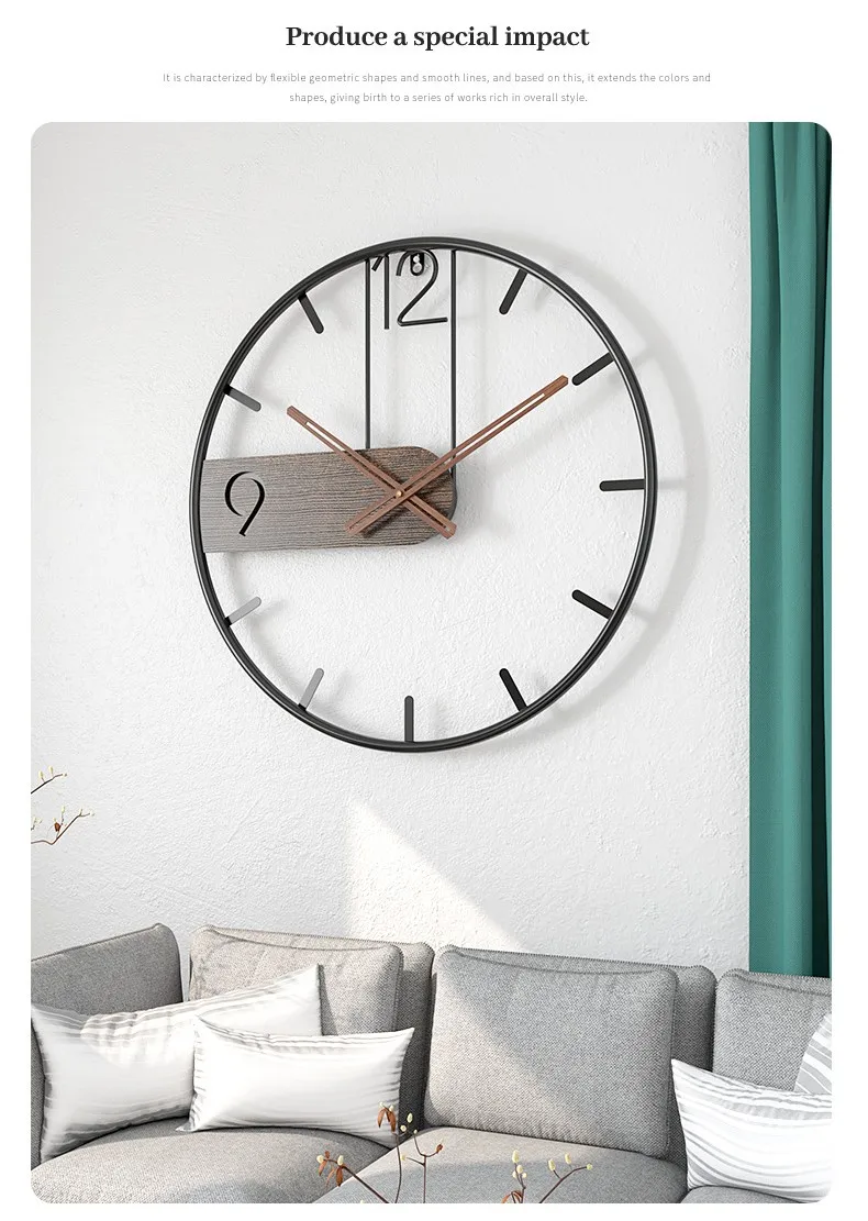 Iron Wall Clock Big Size 3D Nordic Metal Round Large Wall Watch Walnut Pionter Modern Clocks Decoration for Home Living Room