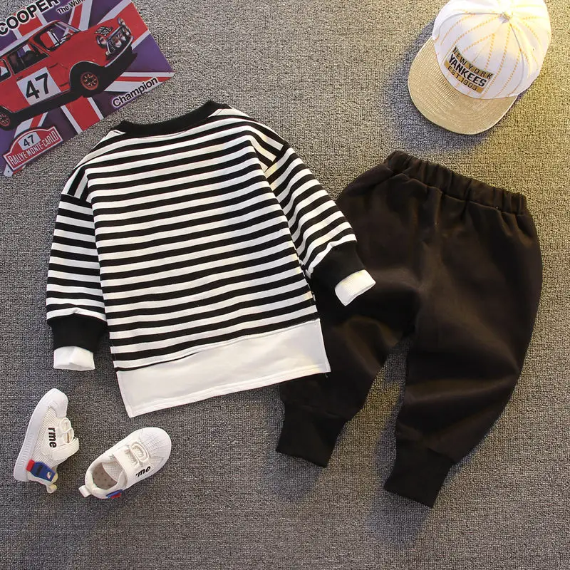 2PCS/Sets Autumn Kids Girl Boys Clothing Infant Casual Sport Strips T Shirt Pants Cotton Tracksuits