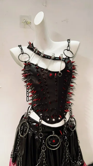 Spikey Cut Out Metal Chain Top and Skirt 2