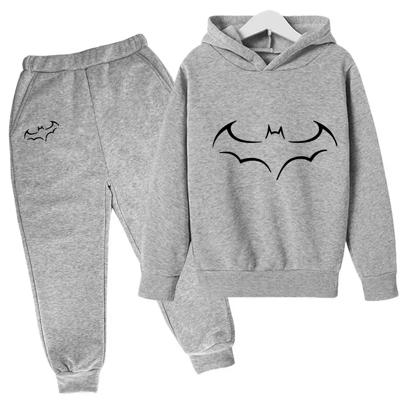 thumbnail image 1 of Sudadera con capucha y pantalones para niños de primavera y otoño, 2 piezas, traje con estampado de murciélago, sudadera deportiva de 2 a 12 años, ropa para niños y niñas, chándal informal, 1 of 4
