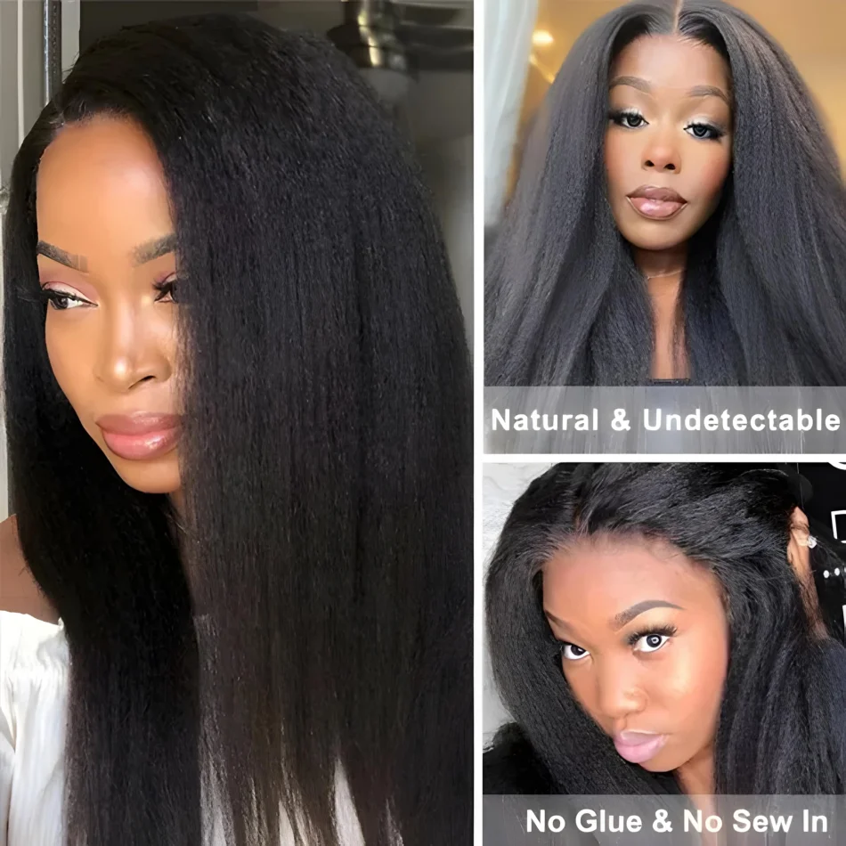Kinky Straight Human Hair Wigs V Part Wig No Leave Out V Shape Wig Wear And Go Glueless Brazilian 250 Density 30 Inch For Women