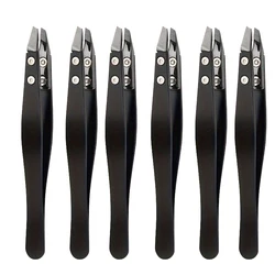 Precision Zirconia Ceramic Tweezers with Slanted Stainless Steel Tips (Black 6pcs)