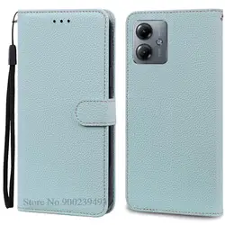 Elegant Leather Flip Wallet Case - Premium Silicone Protection for Moto G14 (Light Blue)