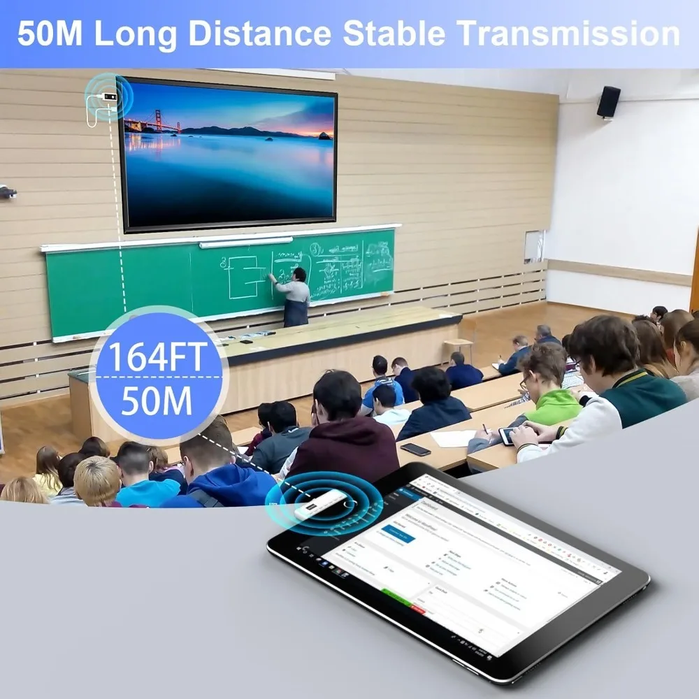 2 in 1 무선 HDMI 송수신기, 165피트 4K 디코딩 1080P@60Hz 출력 5G/2.4G 태블릿, 노트북, PC에서 TV, 모니터, 프로젝터로 연결