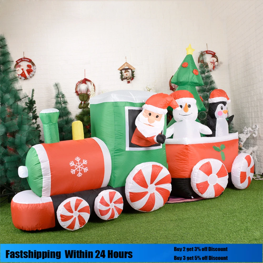 

Merry Christmas Inflatable Toy 230cm Led Light Train Santa Christmas Decoration 2023 Christmas Gift For Kid