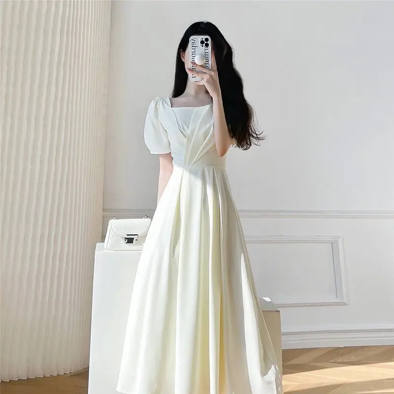 

formal occasion long dresses for women summer Fashion Waist Slim Puff Sleeveel elegant party white maix dresses for women 2023