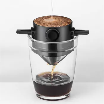 Portable Folding Hand Brewed Coffee Filter Dripper Cone for Drip Coffee and Tea with Stainless Steel Holder No Filter Paper ﻿