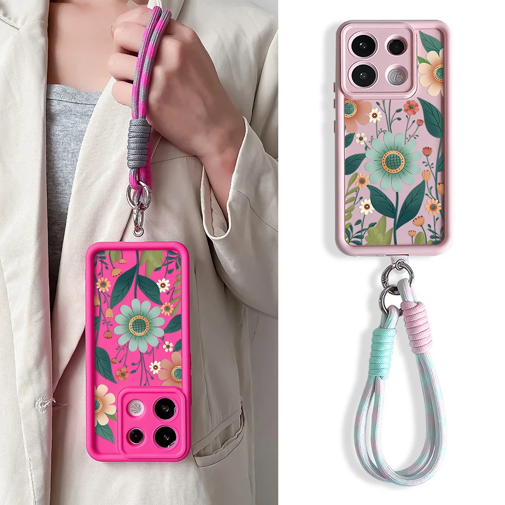 Floral Wrist Chain Lanyard Phone Case with Strap