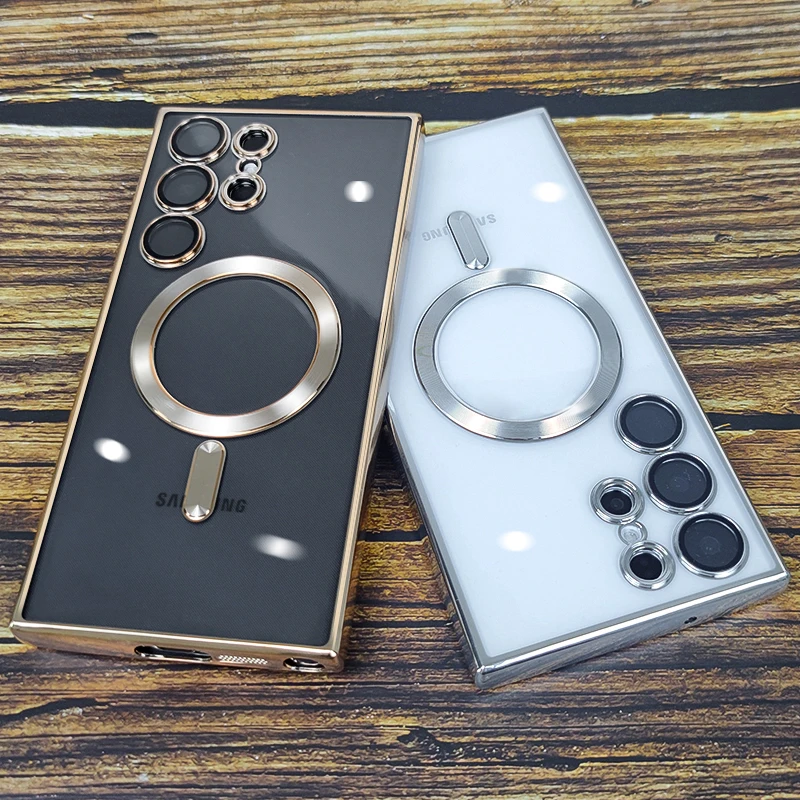 Transparent Plating Magnetic Wireless Charging Silicone Case for Samsung Galaxy Ultra Plus