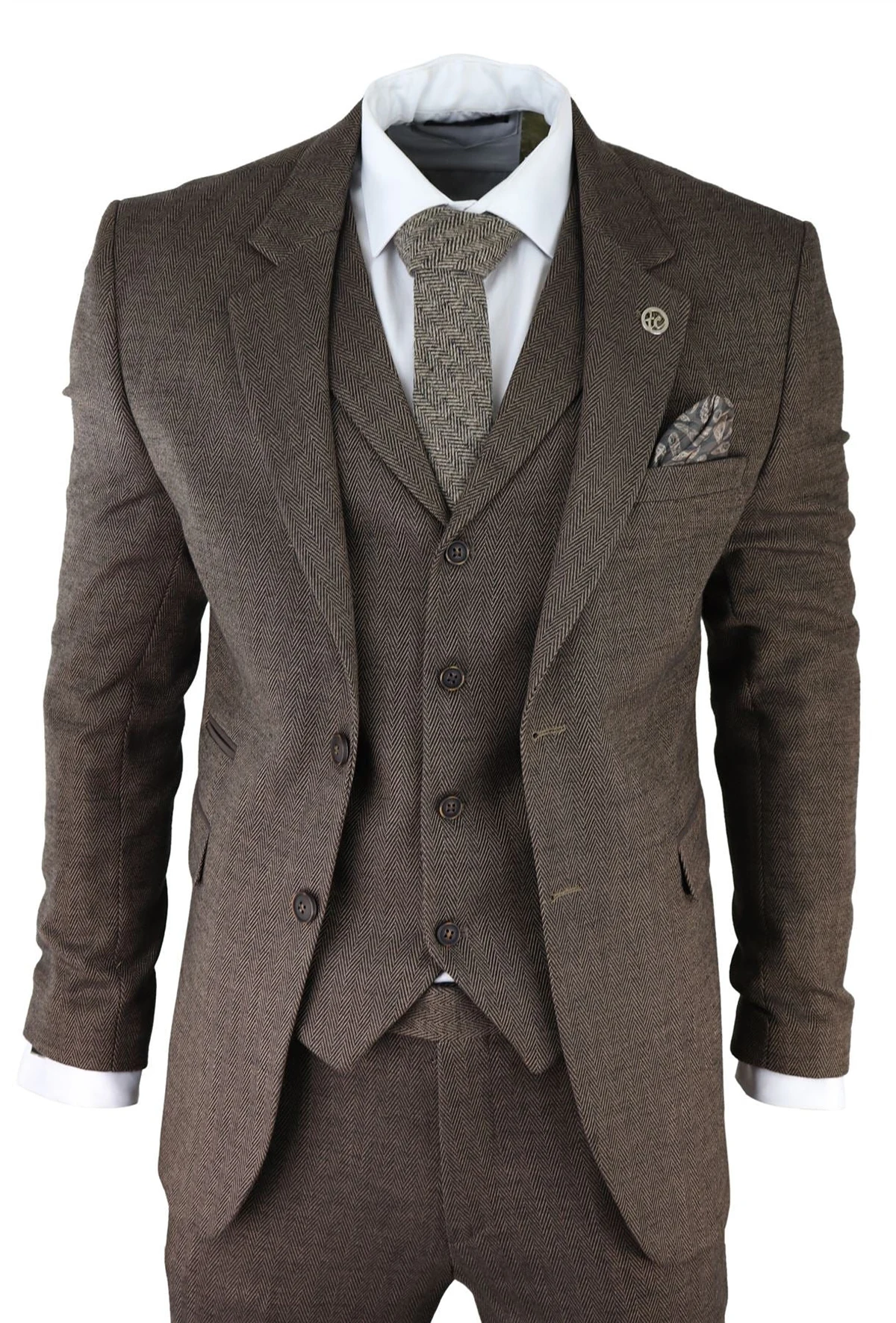 Herringbone Men's Suits For Wedding Notch Lapel Groom Tuxedos Business Prom 3 Pieces Coat Vest With Pants Made