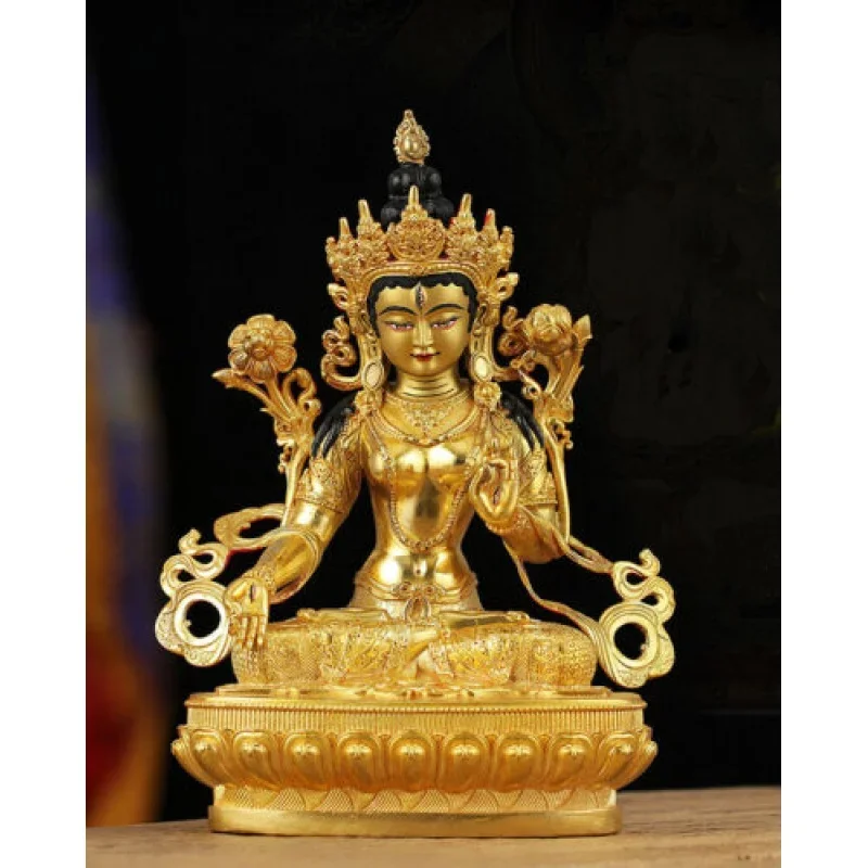 

8-дюймовая буддийская старая Бронзовая статуя с ручной росписью, позолоченная Будда, Бодхисаттва, тара, белая