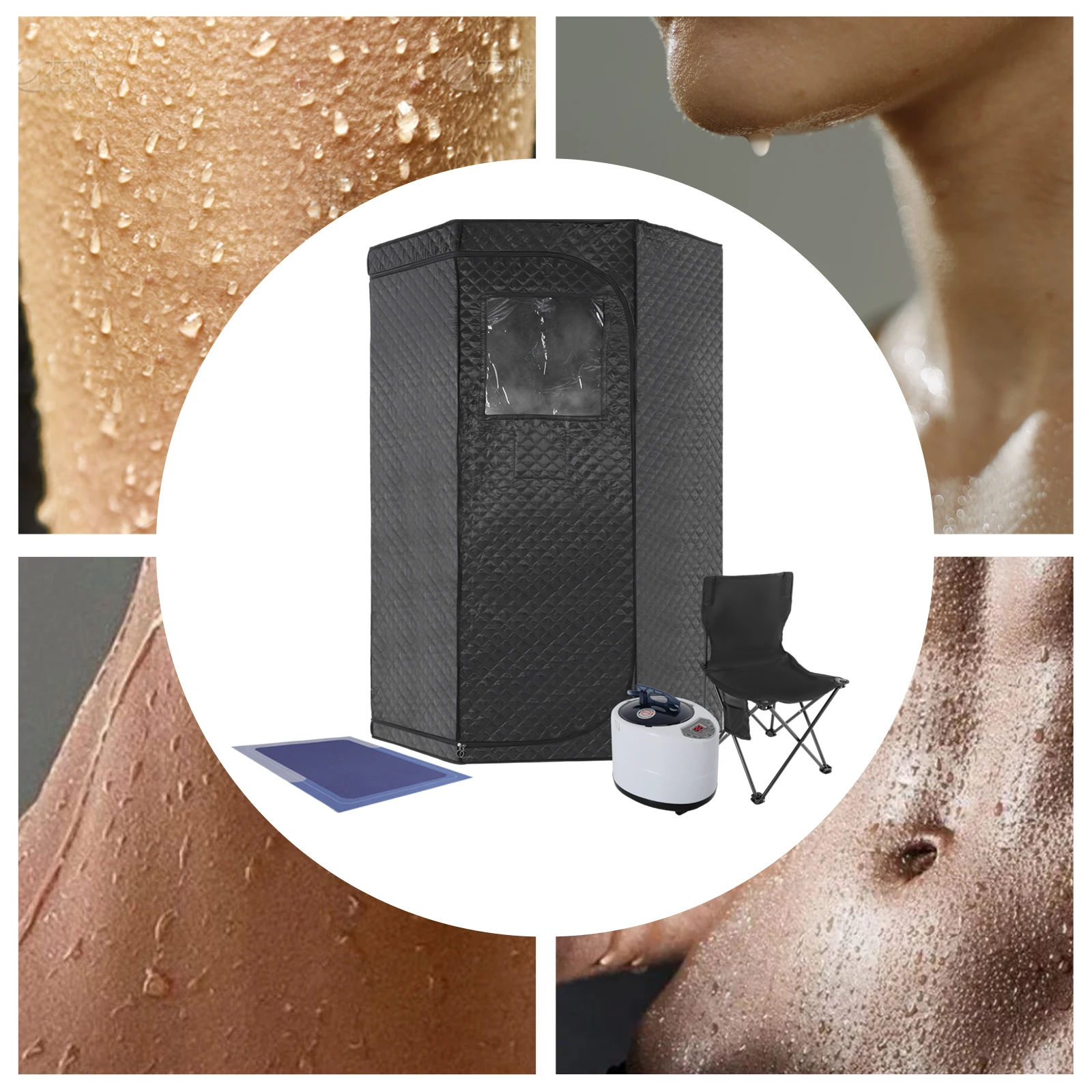 Portable Steam Sauna for Home Spa Sauna Tent Sauna Box with 3L Steamer Remote Control Folding Chair 6
