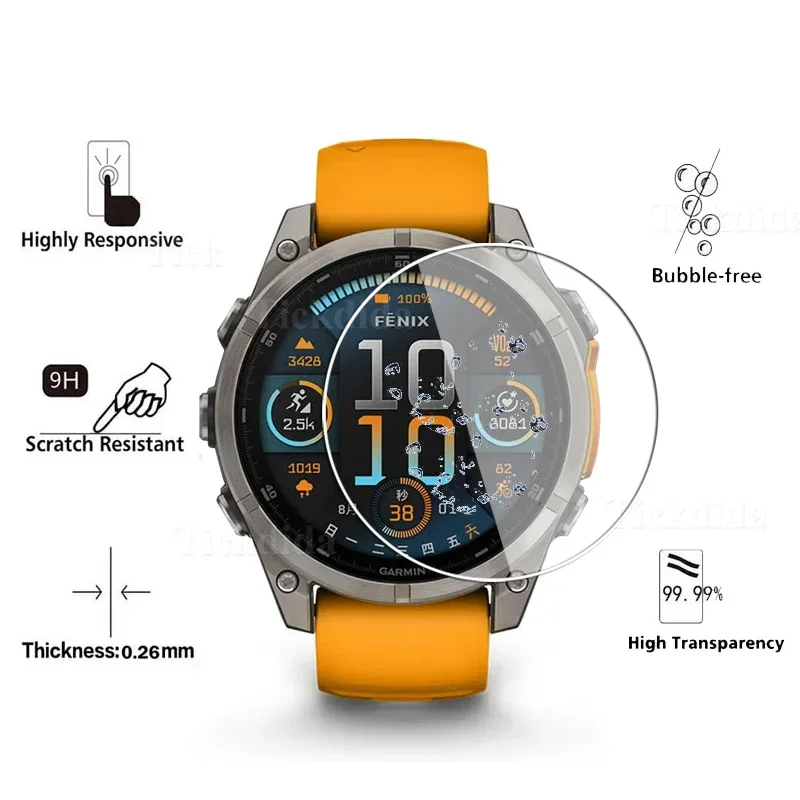 9H Tempered Glass for Garmin Fenix 8 51mm 47mm Smartwatch Screen Anti-scratch Protector Film Accessories Tempered Glass Protector Glass Protective Film Screen Protector Glass Screen Protector
