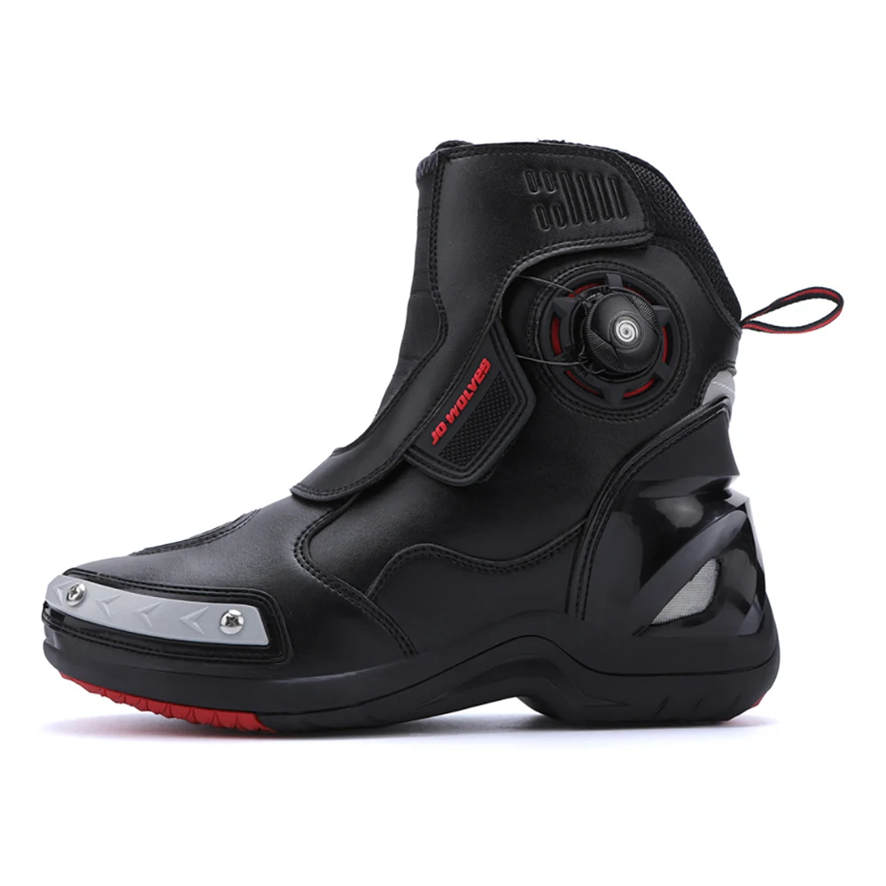 

Motorcycle Boots Man Waterproof Studded Boots Hook and Loop Fasteners Wear-Resistant Motorcycle Shoes Anti-Slip Anti-Fall