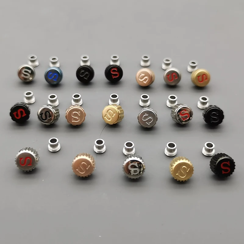 Mod SKX007 SKX009 Uhrengehäuse Krone ist geeignet für NH35 NH36 Uhrwerk S Logo poliert Silber Gold Rose Schwarz Blau Krone Teile