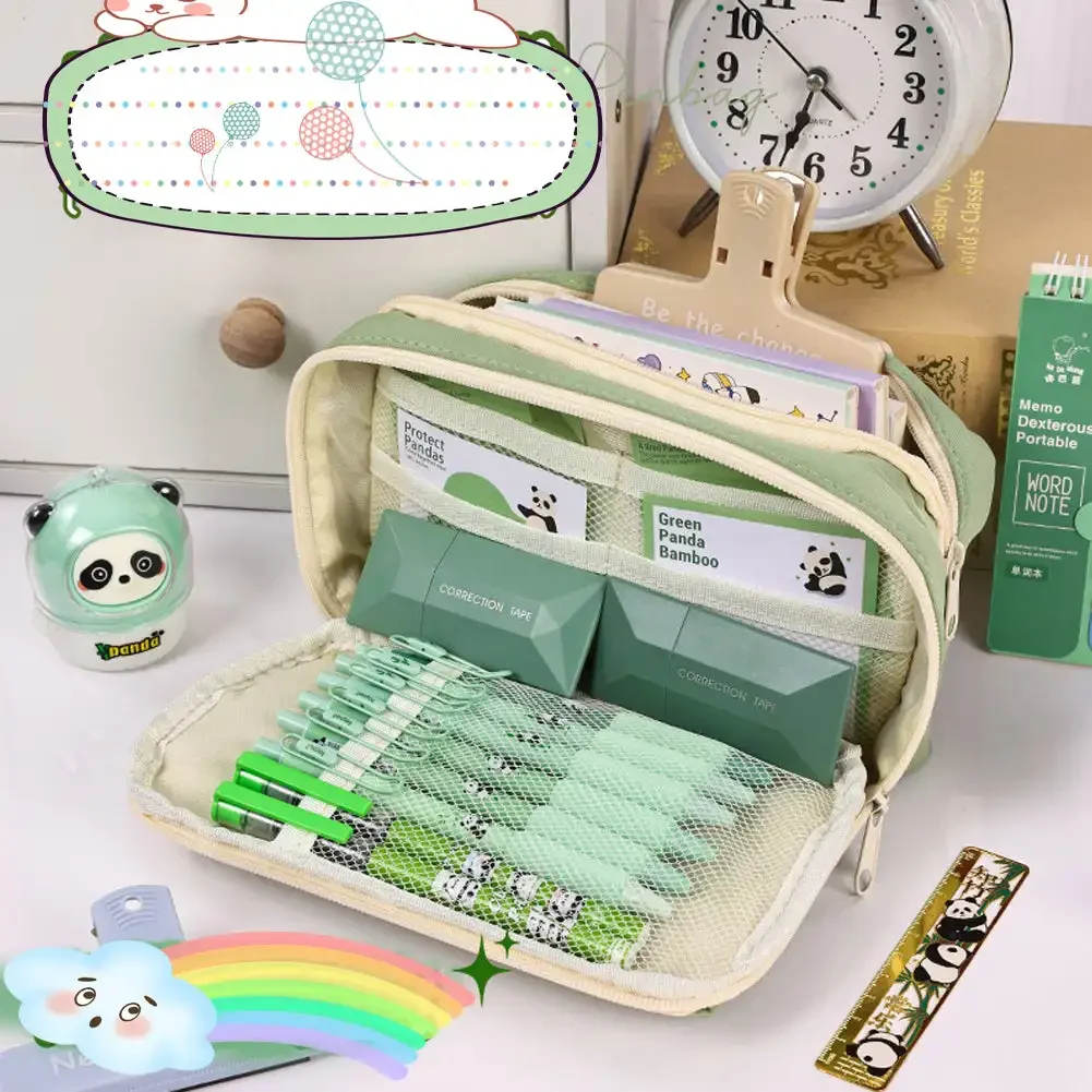Kawaii 투명 연필 케이스 여자를위한 대용량 방수 펜 상자 화장품 가방 편지지 사무실 학교 용품