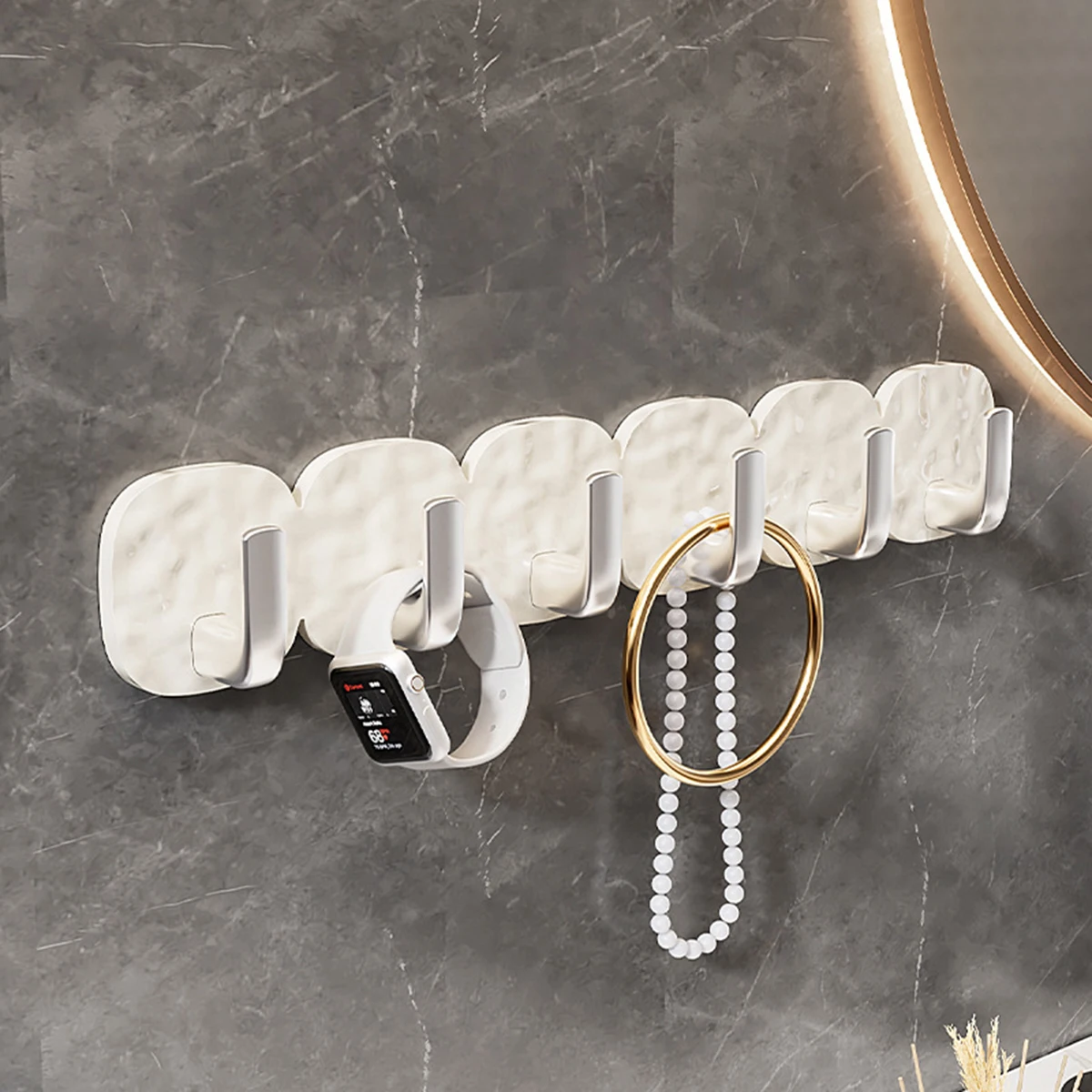 6 Rows Light Luxury Glacier Pattern Strong Traceless Self Adhesive Hook Wall Hanging Key Towel Storage Coat Hook Bag Hanger Tool