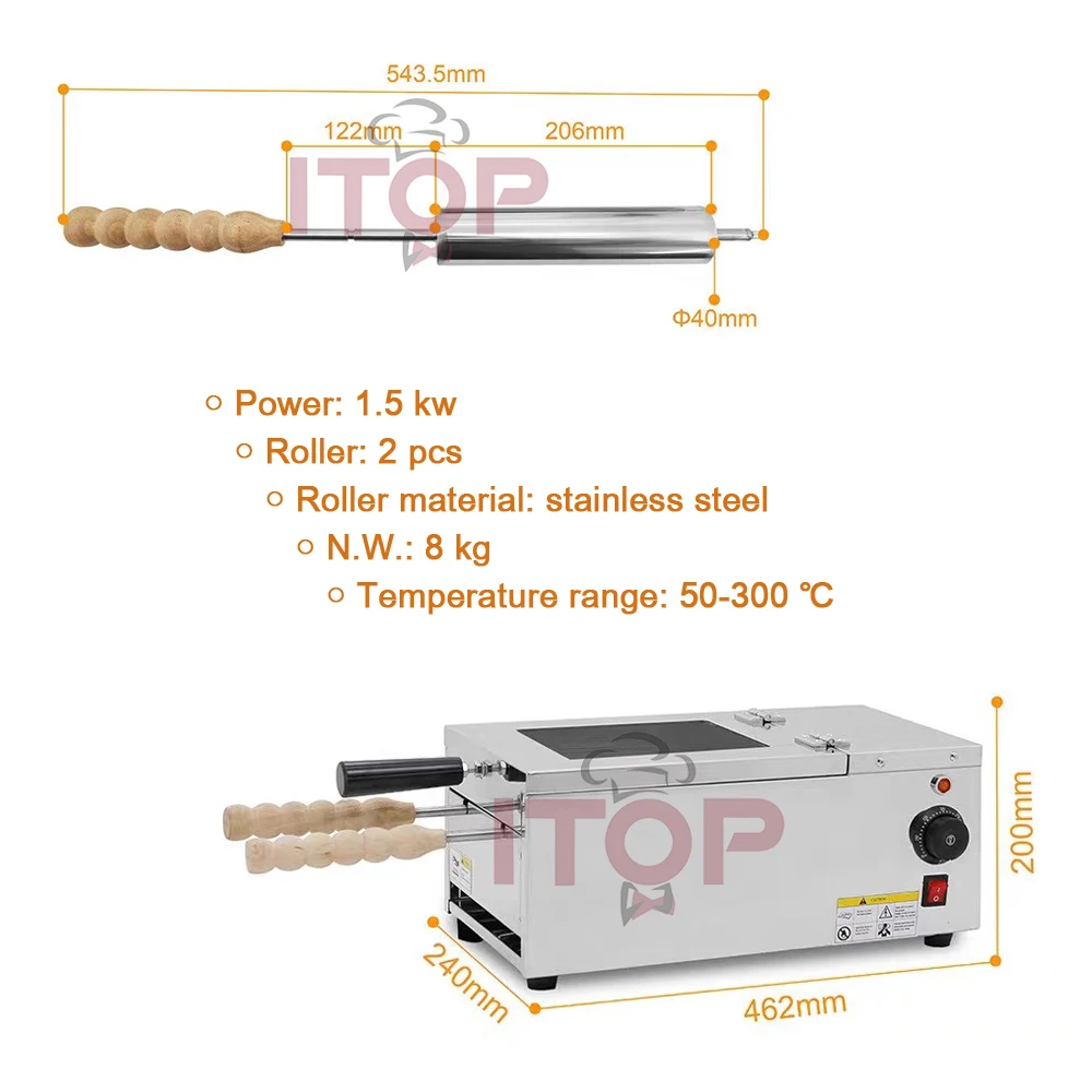 ITOP Chimney Cake Baking Machine 2 Stainless Steel Rollers Kurtos Kalacs Oven Electric 1500W Ice Cream Bread Cone Maker