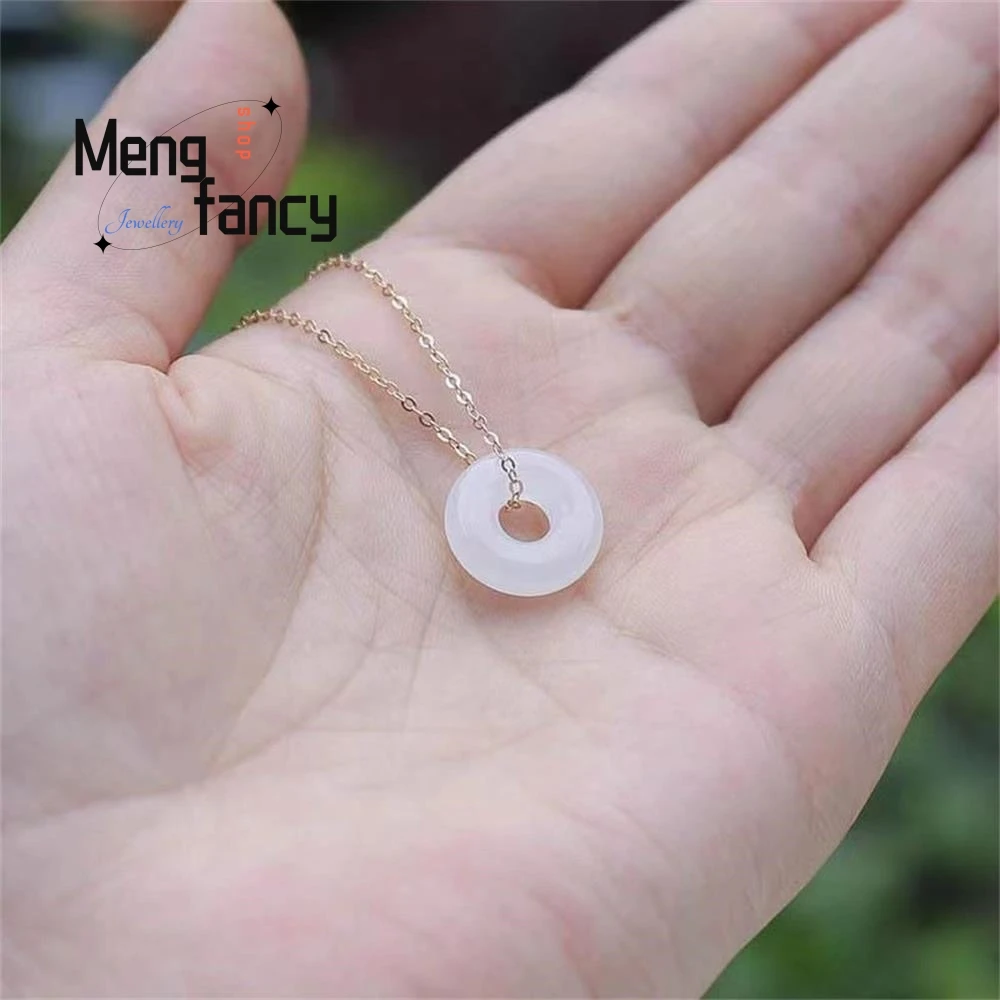 Natural Hetian White Jade Safety Buckle Clavicle Chain Women Mascot Jewelry Couple Gift