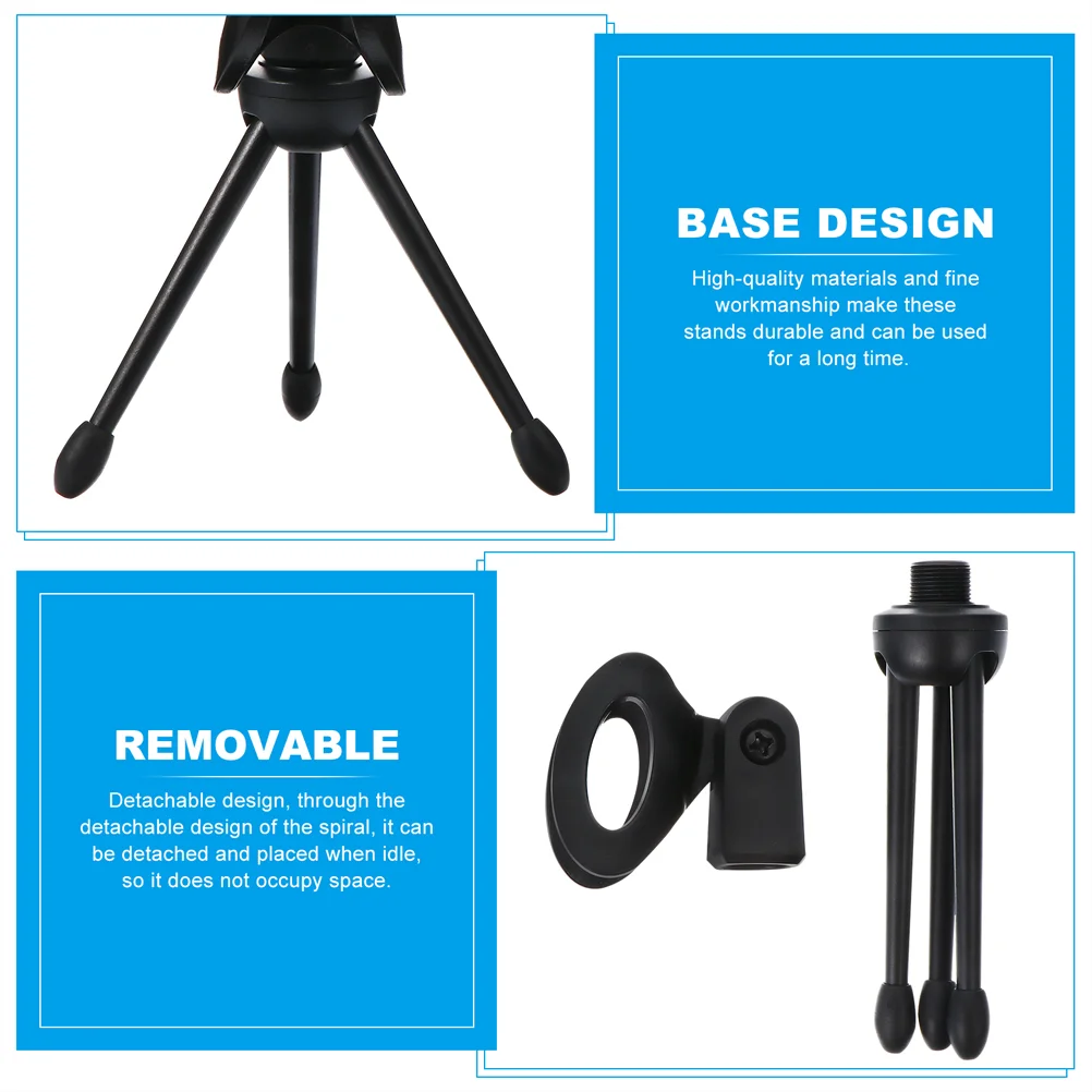 2 Pcs Microphone Tripod Black Mini Foldable Plastic Universal Stand Stable Desktop Mic Holder Audio Accessory