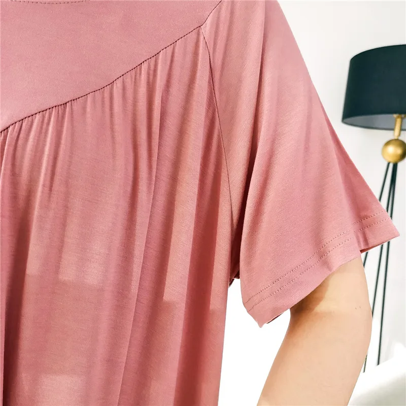 Net Rot Neue Modale Nacht Kleid frauen Frühling Sommer Nachthemden Elastische Lose Nachtwäsche Hause Kleidung Casual Damen Sleep – Detail 4