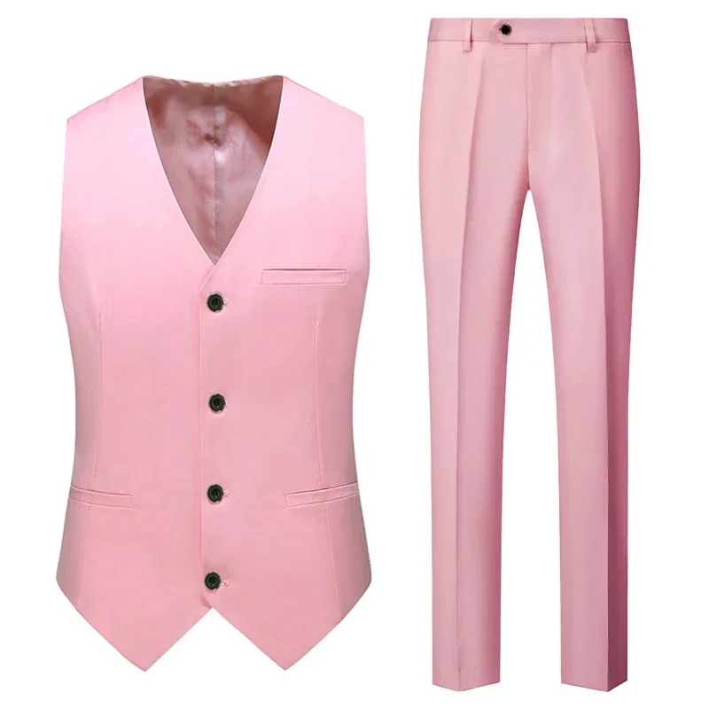 Men Casual Business Solid Color Vest Pants Groom Wedding Dress