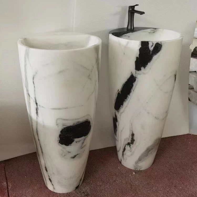 Polished Panda White White Marble Pedestal Sink