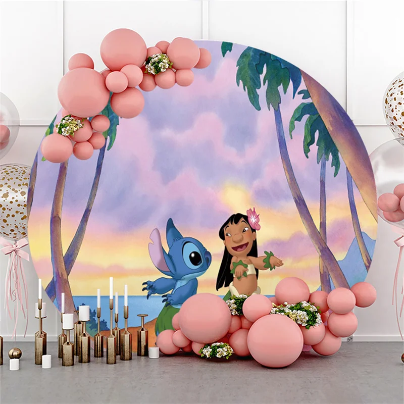 Disney Round Lilo & Stitch decorazione di compleanno per bambini sfondo  fotografico decorazione murale personalizzata decorazioni per feste nuziali  forniture - AliExpress