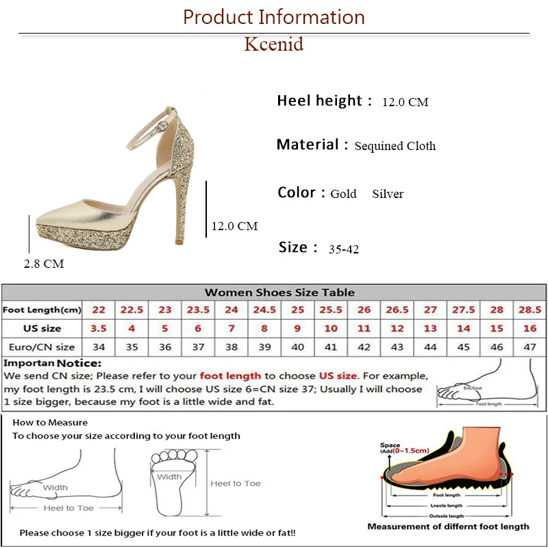 Kcenid Fashion Sequined Cloth  Pointed Toe Women Pumps Sandals Stiletto High Heels Sexy Buckle Strap Ladies Dress Wedding Shoes