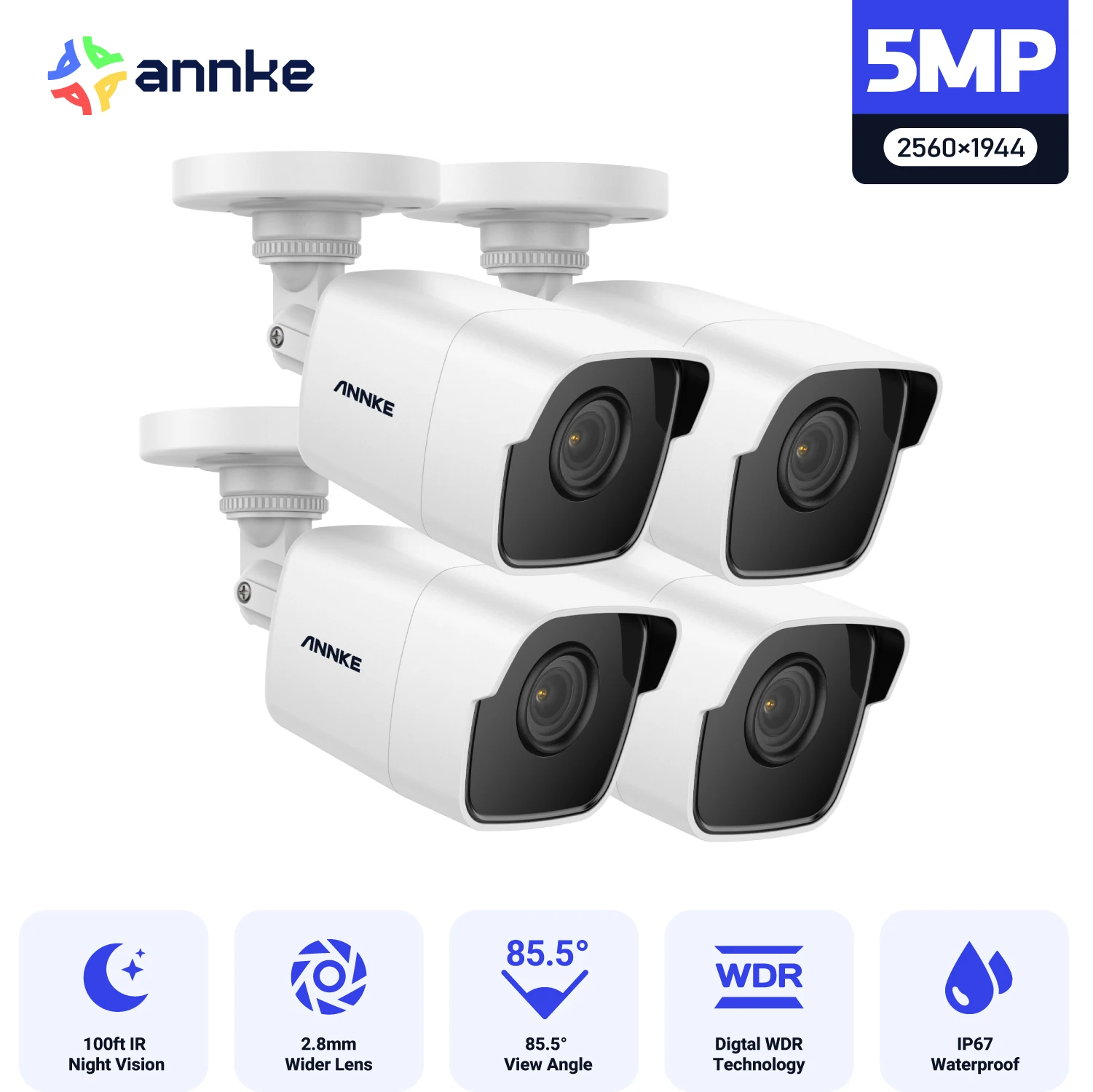 ANNKE-Caméra CCTV 4X Ultra HD 5MP TVI, pour l'extérieur, système de sécurité blanc résistant aux intempéries, EXIR, vision nocturne, SACKit E-mail