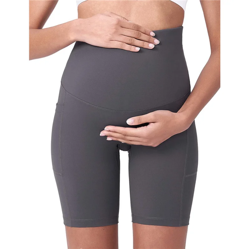 Pregnancy Mama Yoga Shorts Women Maternity Running Pants with Pockets High Waist Leggings Workout Fitness Sportswear Casual