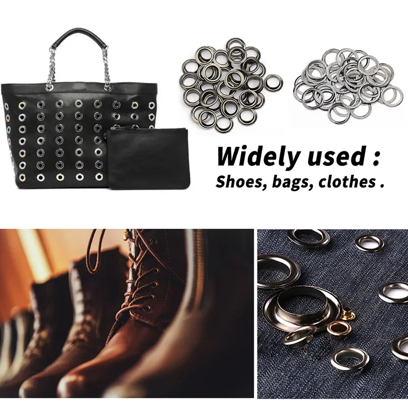 100 Sets Gun Metal Grommet Eyelets With Hole Punch Tool For Clothes Shoes Bag Leather