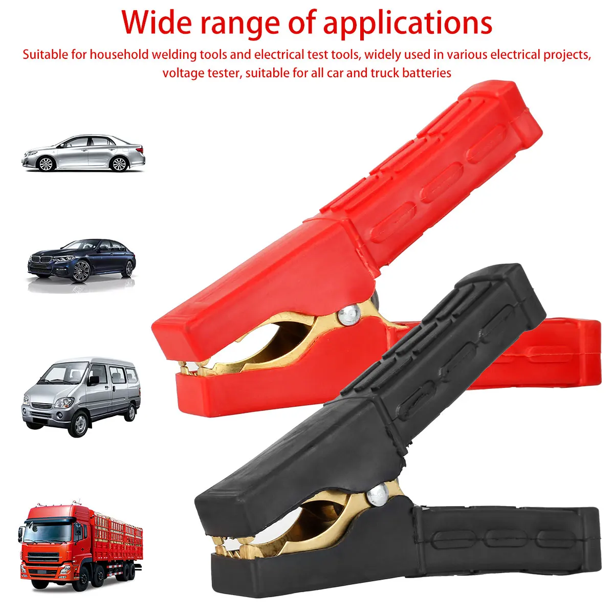 2pcs 500-1000Amp Copper Alligator Clips Terminal Test Heavy Duty Electrical Battery Jumper Car Cables Boost