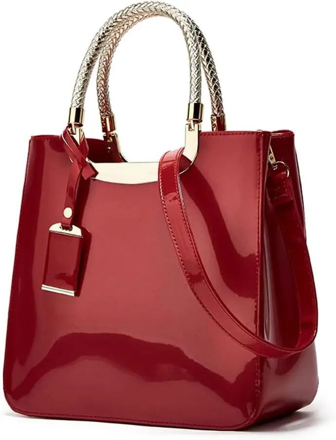 

Women Patent Leather Tote Glossy Top Handle Purse Work Handbag Shooer Wedding Shoulder Satchel designer bags luxury jelly bag